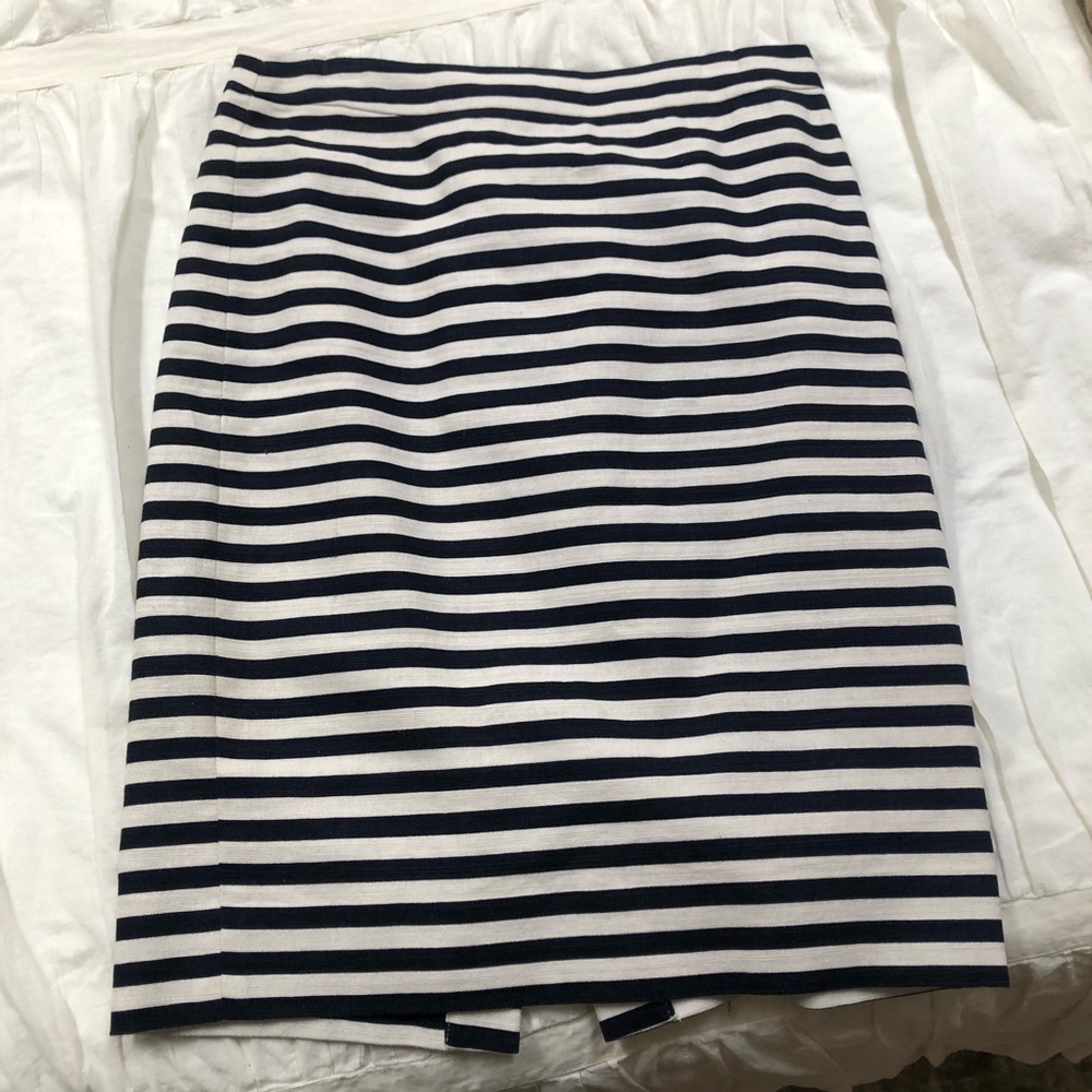 J Crew Navy & Cream Striped No 2 Pencil Skirt